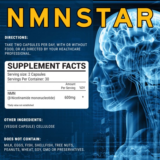 NMN STAR Ultra High Purity NMN Capsules, 600mg Per Serving, 60 Capsules NMN STAR Ultra High Purity NMN Capsules, 600mg Per Serving, 60 Capsules